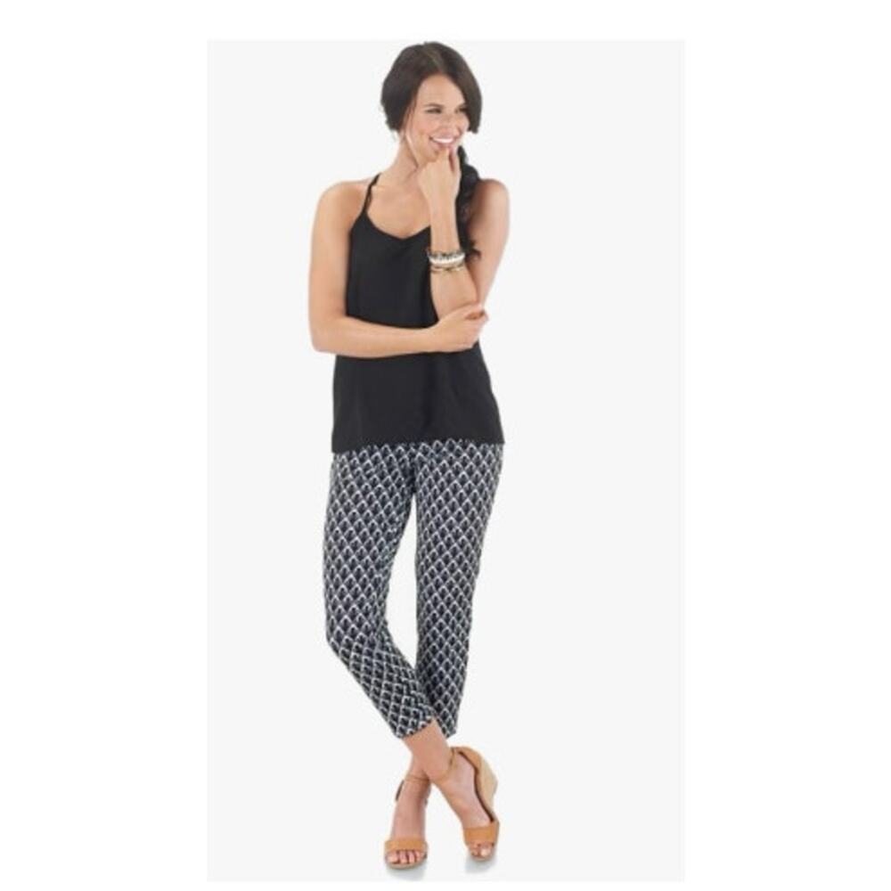 New NWT Mud Pie Sabrea Pant Black Fan Casual Pull-On Size Medium Black White